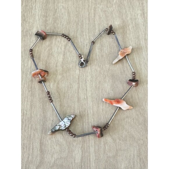 Vintage Southwestern Abalone Shell Bird Fetish Necklace With Brown Beads & Barre - Picture 1 of 6